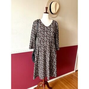 Pact Organic Cotton Fit Flare Midi Dress Pockets Black Brown Sz 3X Dark Coquette
